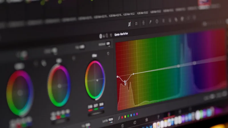 Software de tratamento de vídeo exibido em monitor de edição